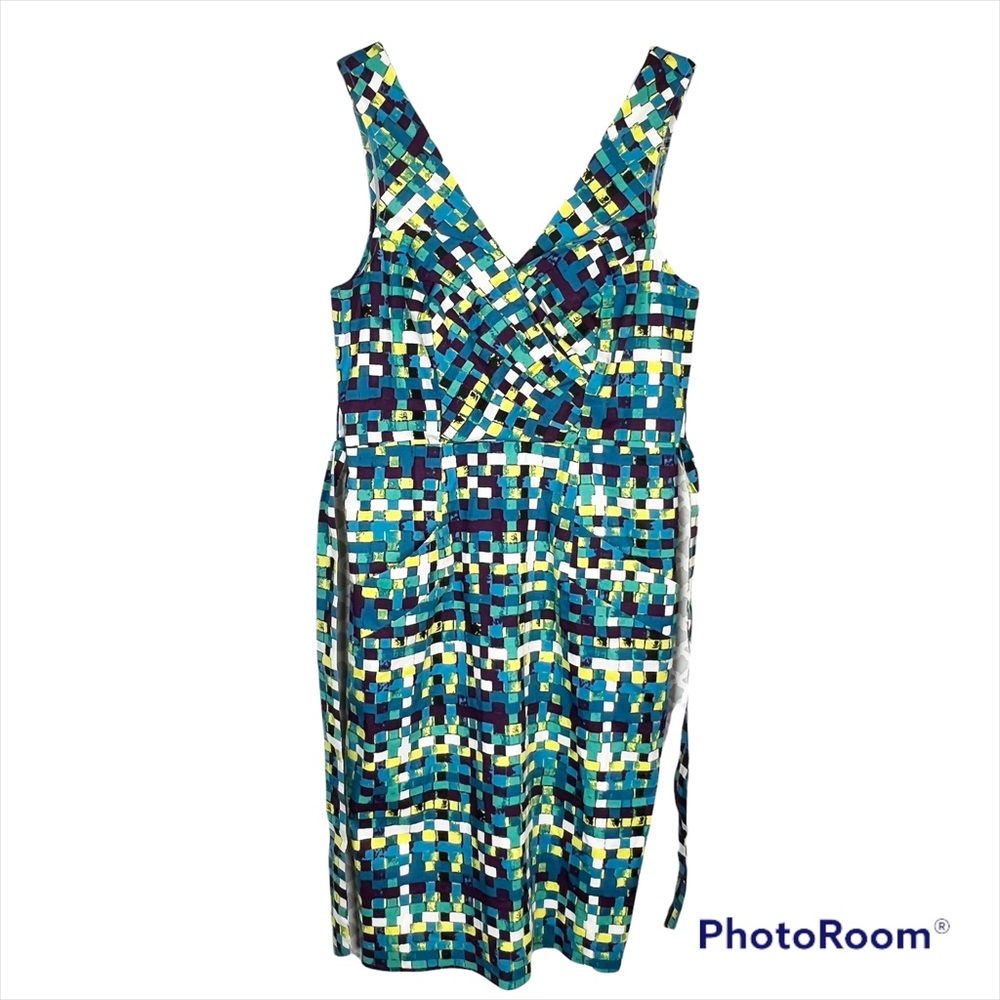 EUC Plenty by Tracy Reese Multi Checkered Tie Waist Pocketed Sheath Dress